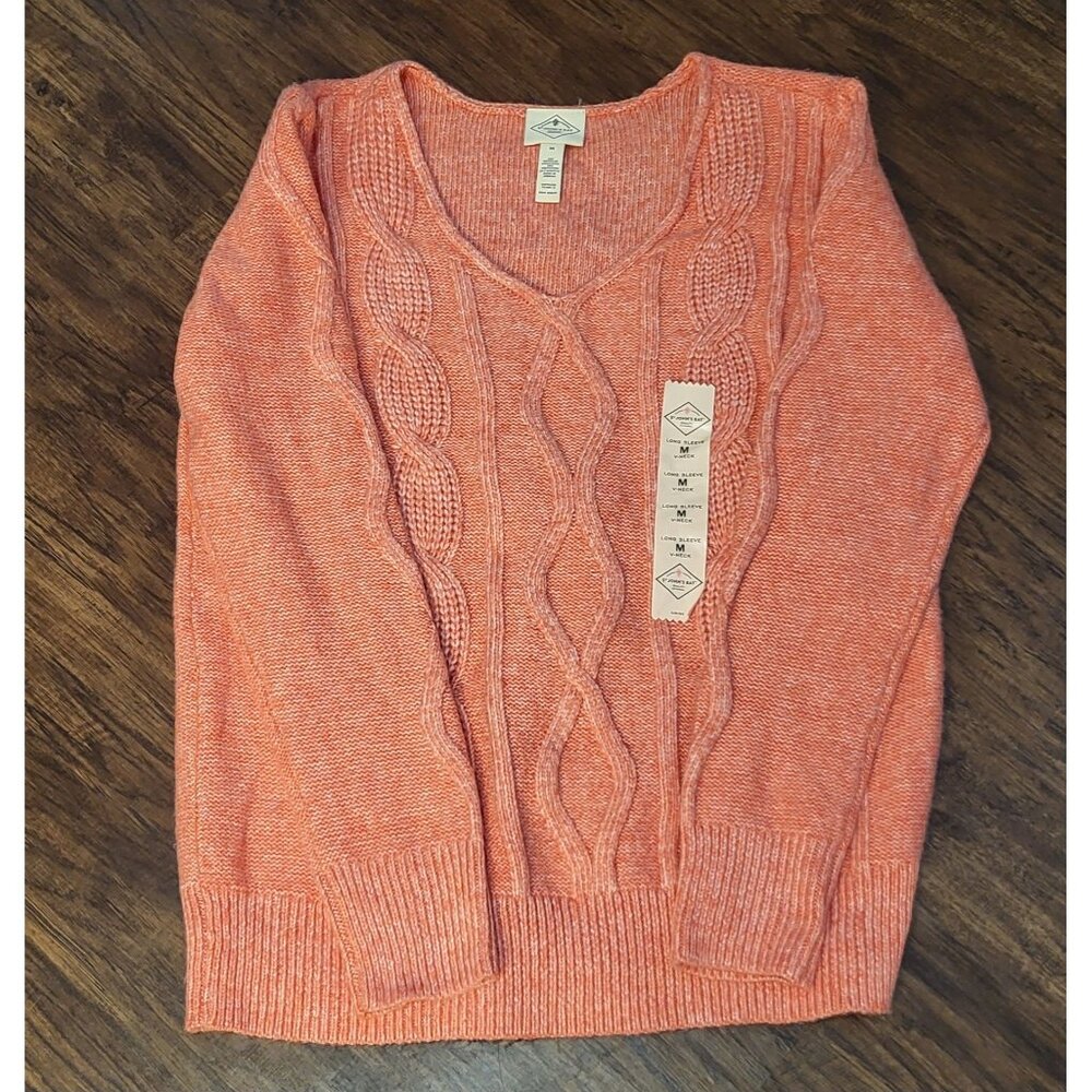 NWT St Johns Bay Coral Soft Cable Knit V-neck Sweater SZ M Academia Poetcore